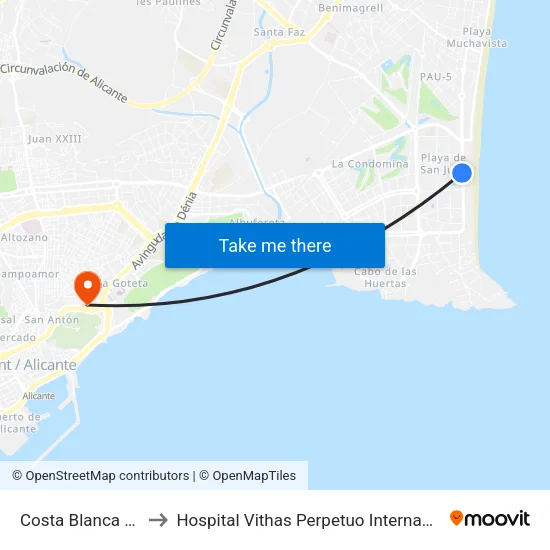 Costa Blanca 121 to Hospital Vithas Perpetuo Internacional map