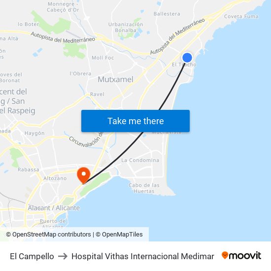 El Campello to Hospital Vithas Internacional Medimar map