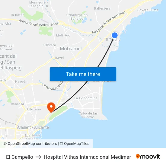 El Campello to Hospital Vithas Internacional Medimar map