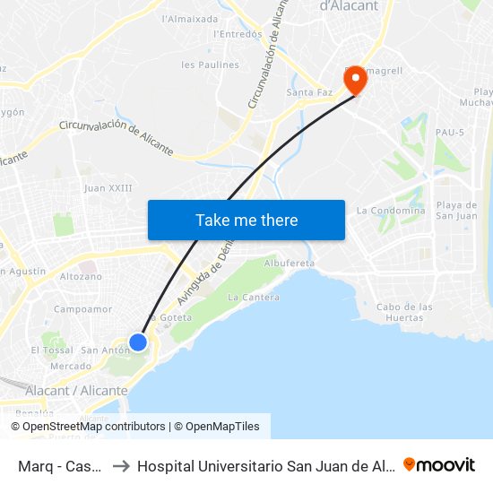 Marq - Castillo to Hospital Universitario San Juan de Alicante map