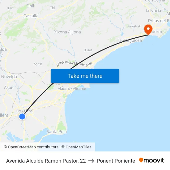 Avenida Alcalde Ramon Pastor, 22 to Ponent Poniente map