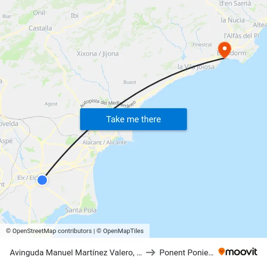 Avinguda Manuel Martínez Valero, 9053 to Ponent Poniente map