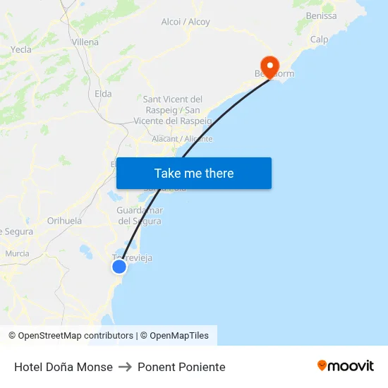 Hotel Doña Monse to Ponent Poniente map