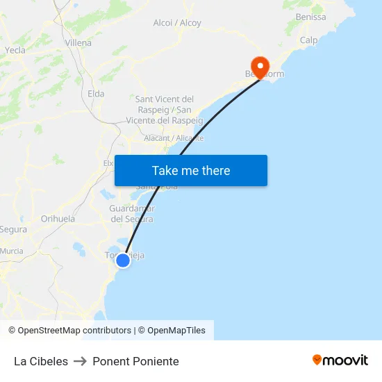 La Cibeles to Ponent Poniente map