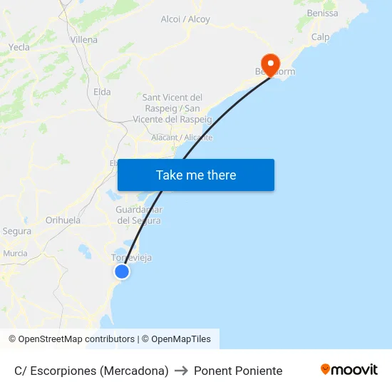 C/ Escorpiones (Mercadona) to Ponent Poniente map