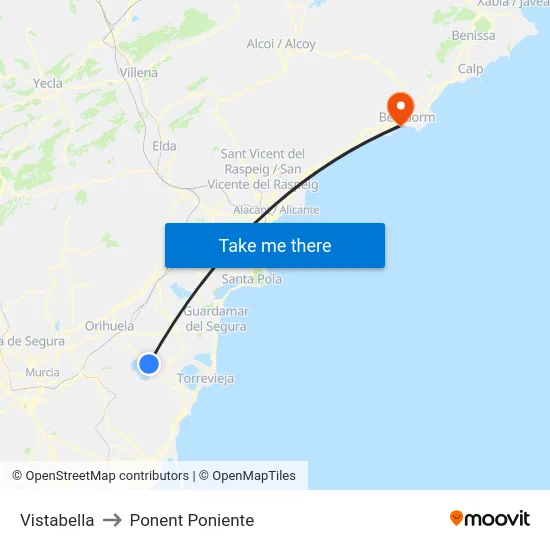 Vistabella to Ponent Poniente map