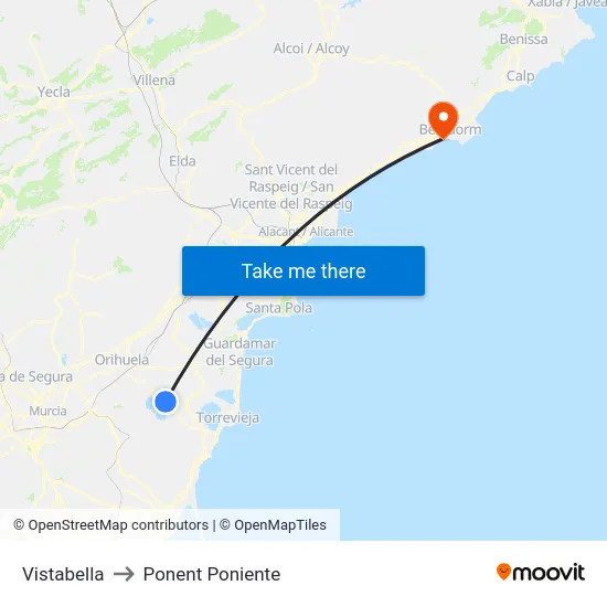 Vistabella to Ponent Poniente map