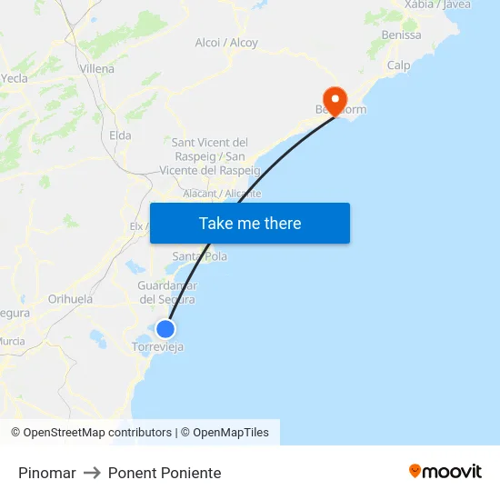 Pinomar to Ponent Poniente map