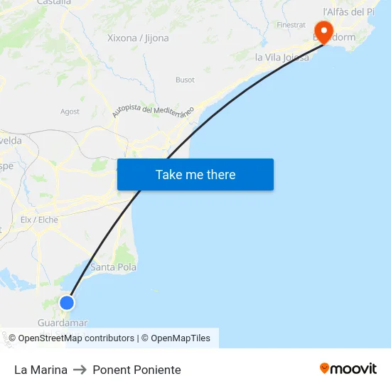La Marina to Ponent Poniente map