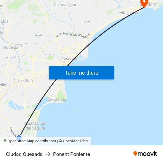 Ciudad Quesada to Ponent Poniente map