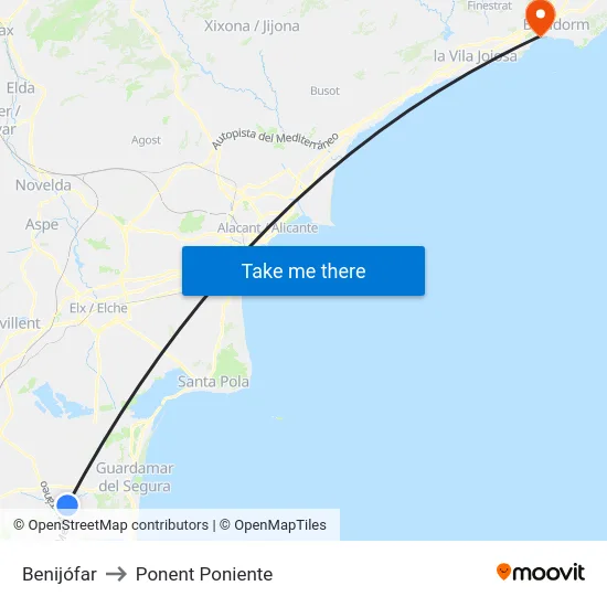 Benijófar to Ponent Poniente map