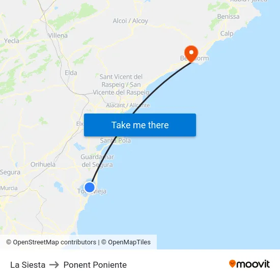 La Siesta to Ponent Poniente map