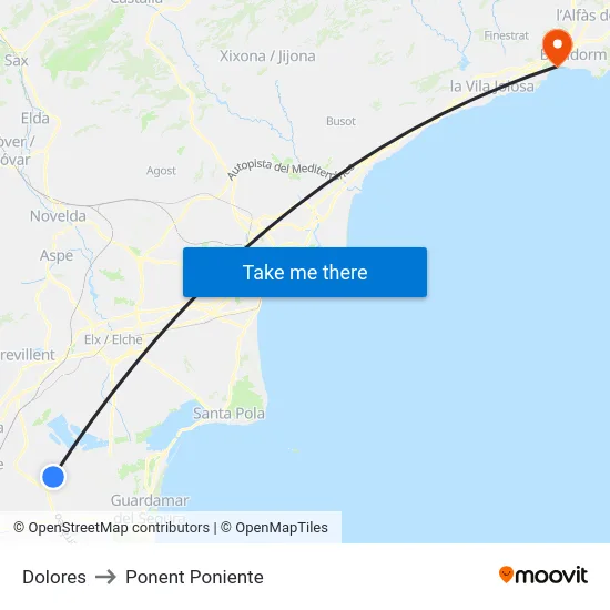 Dolores to Ponent Poniente map