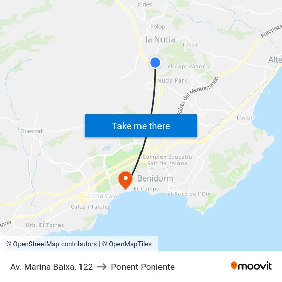 Av. Marina Baixa, 122 to Ponent Poniente map