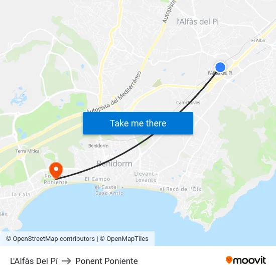 L'Alfàs Del Pí to Ponent Poniente map