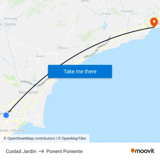 Cuidad Jardin to Ponent Poniente map