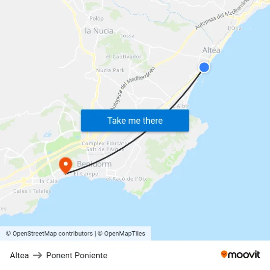 Altea to Ponent Poniente map