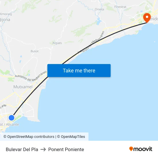 Bulevar Del Pla to Ponent Poniente map