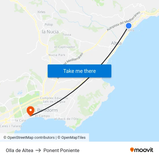 Olla de Altea to Ponent Poniente map