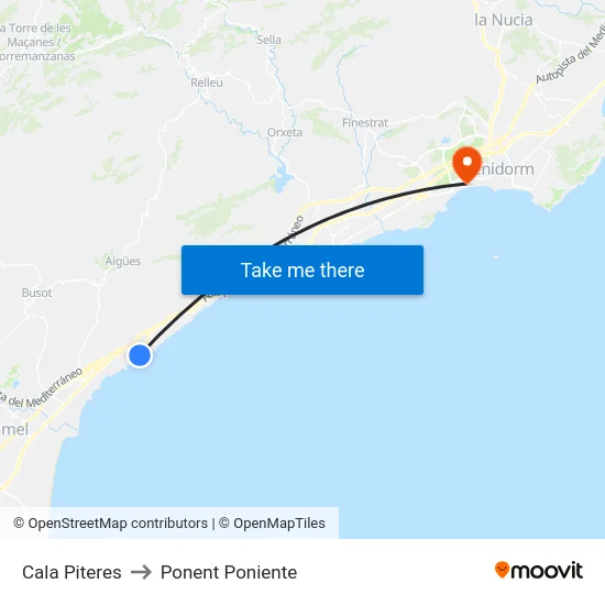 Cala Piteres to Ponent Poniente map