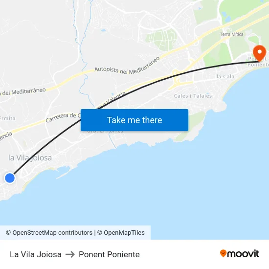 La Vila Joiosa to Ponent Poniente map