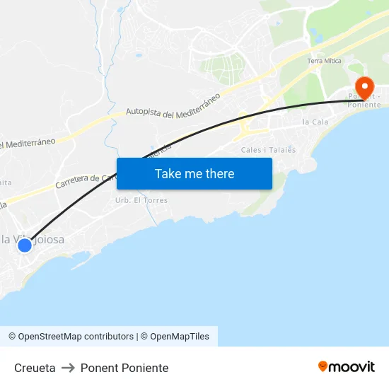 Creueta to Ponent Poniente map