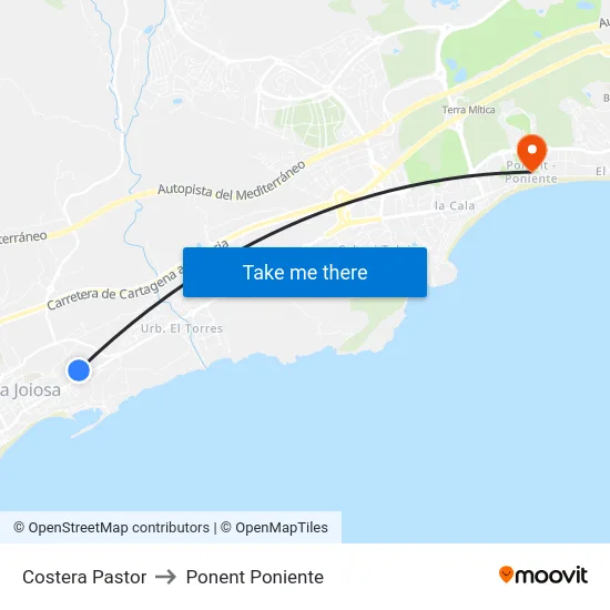 Costera Pastor to Ponent Poniente map