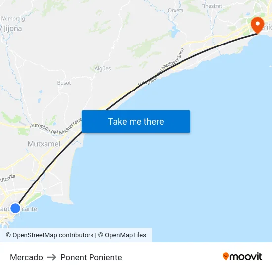 Mercado to Ponent Poniente map