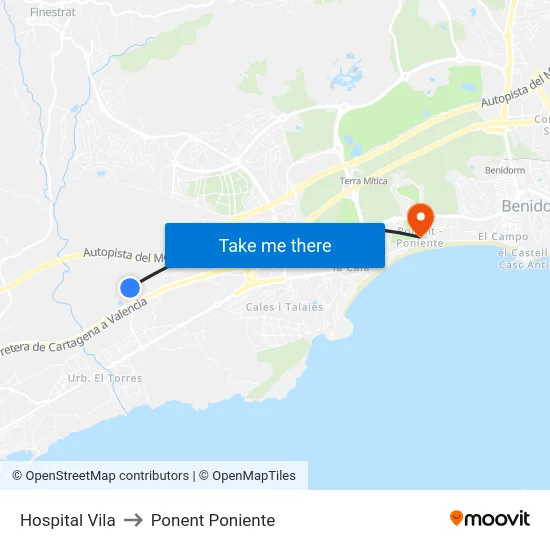 Hospital Vila to Ponent Poniente map