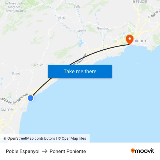 Poble Espanyol to Ponent Poniente map
