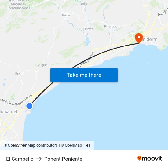 El Campello to Ponent Poniente map