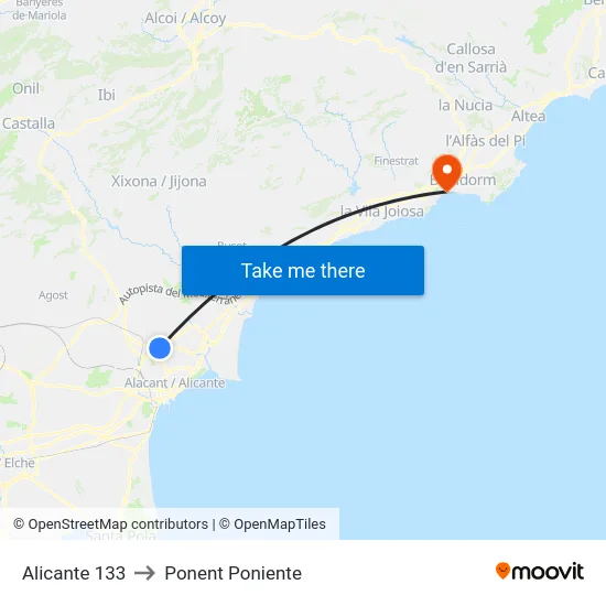 Alicante 133 to Ponent Poniente map