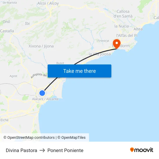 Divina Pastora to Ponent Poniente map