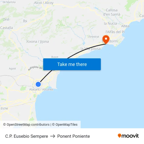 C.P. Eusebio Sempere to Ponent Poniente map