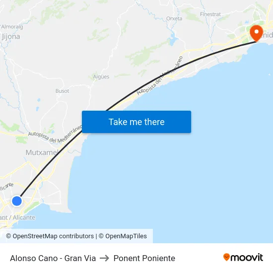 Alonso Cano - Gran Via to Ponent Poniente map