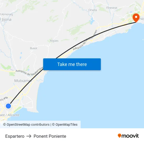 Espartero to Ponent Poniente map