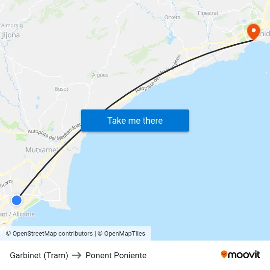 Garbinet (Tram) to Ponent Poniente map