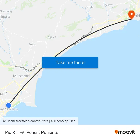 Pío XII to Ponent Poniente map