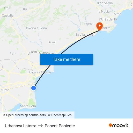 Urbanova Latorre to Ponent Poniente map