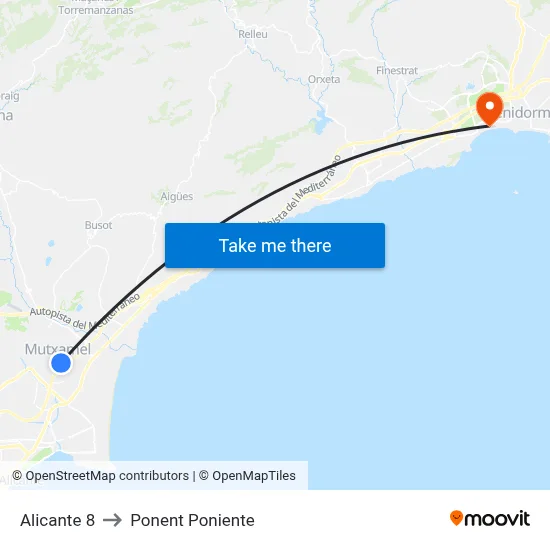 Alicante 8 to Ponent Poniente map