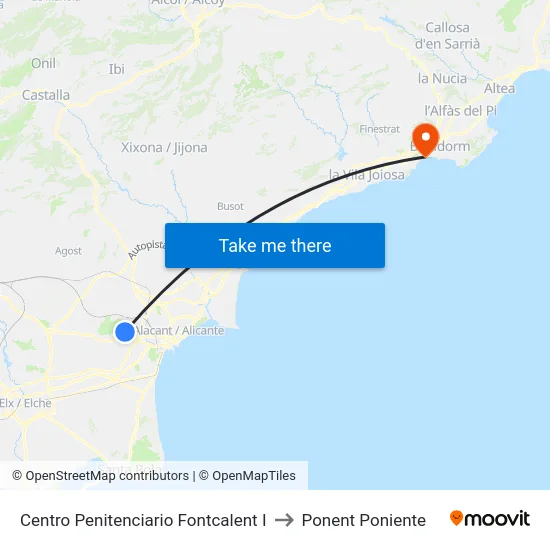 Centro Penitenciario Fontcalent I to Ponent Poniente map