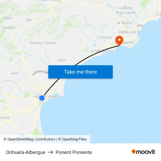 Orihuela-Albergue to Ponent Poniente map