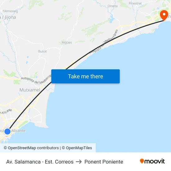 Av. Salamanca - Est. Correos to Ponent Poniente map