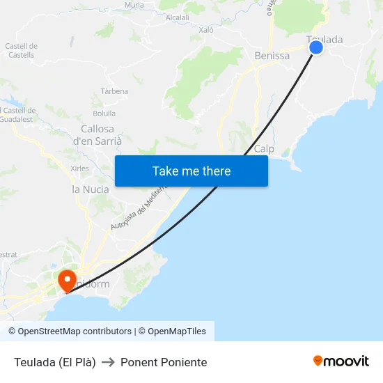 Teulada (El Plà) to Ponent Poniente map