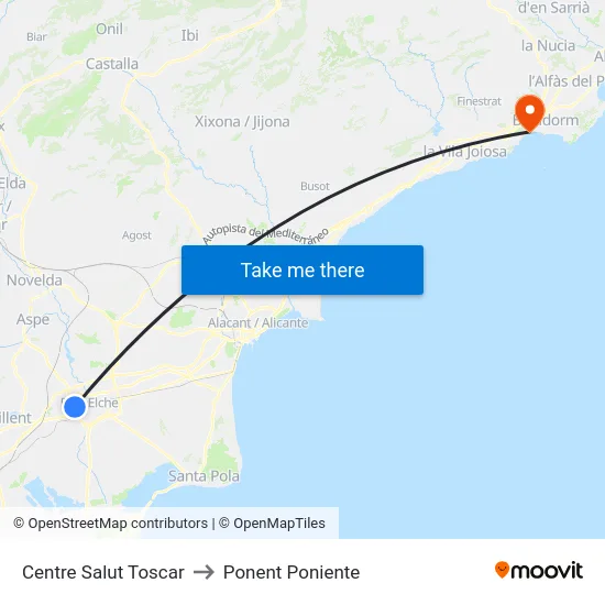 Centre Salut Toscar to Ponent Poniente map