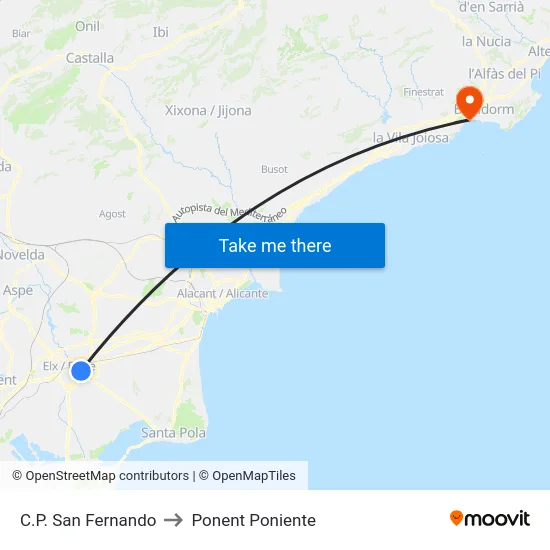C.P. San Fernando to Ponent Poniente map