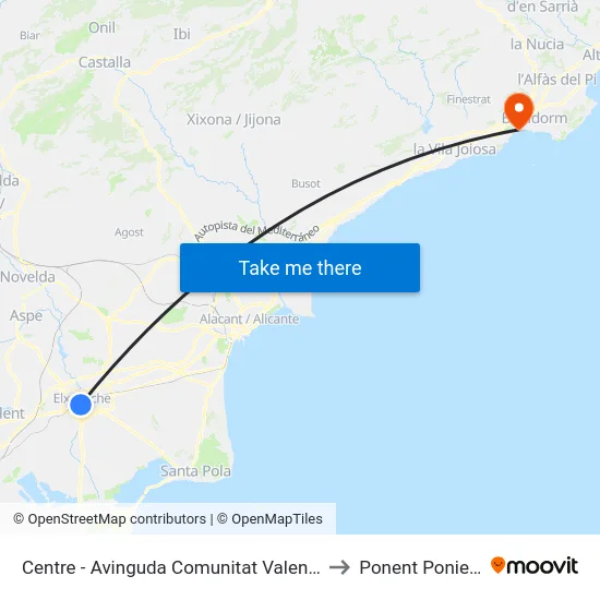 Centre - Avinguda Comunitat Valenciana to Ponent Poniente map