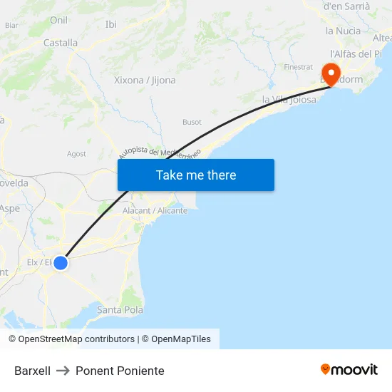Barxell to Ponent Poniente map