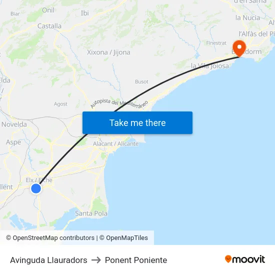 Avinguda Llauradors to Ponent Poniente map