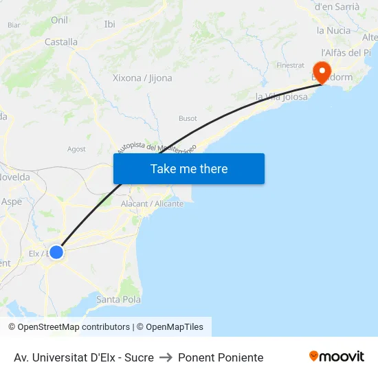 Av. Universitat D'Elx - Sucre to Ponent Poniente map